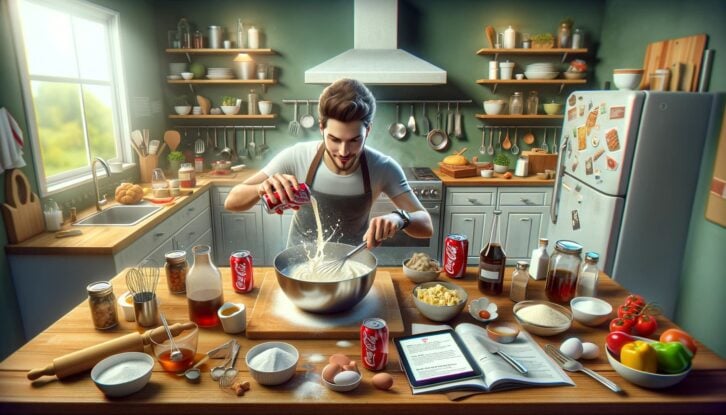 AI-generated image of a home chef cooking using Coca-Cola