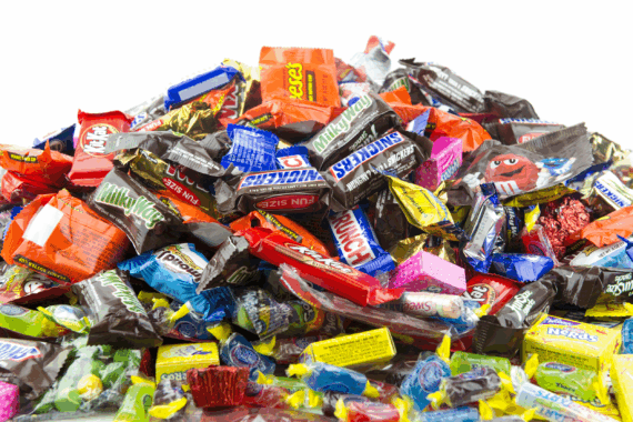 Pile of miniature-sized popular candies