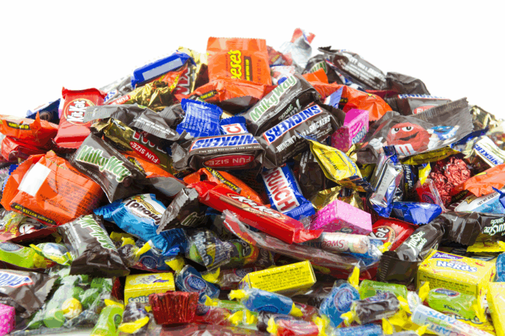 Pile of miniature-sized popular candies