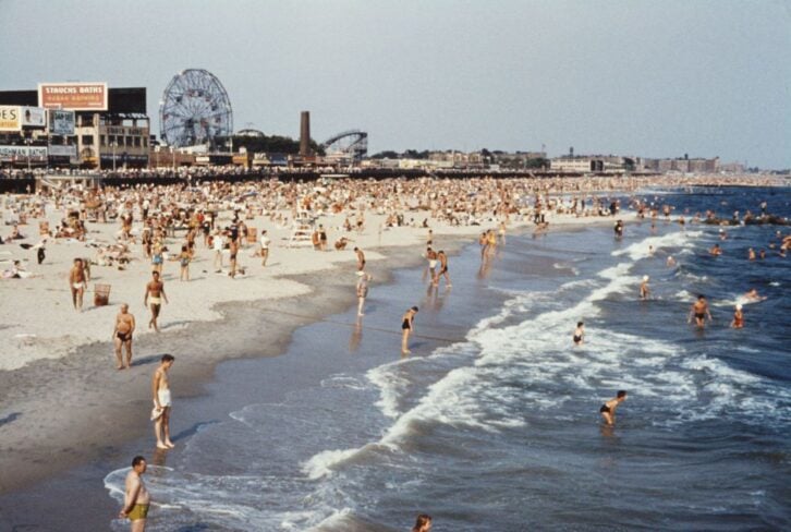 The beach at Coney Island, New York City, circa 1960.