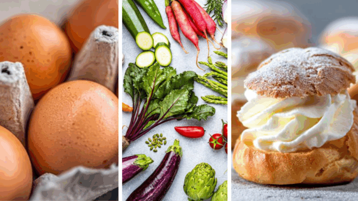 Egg, Vegetables, Pastry