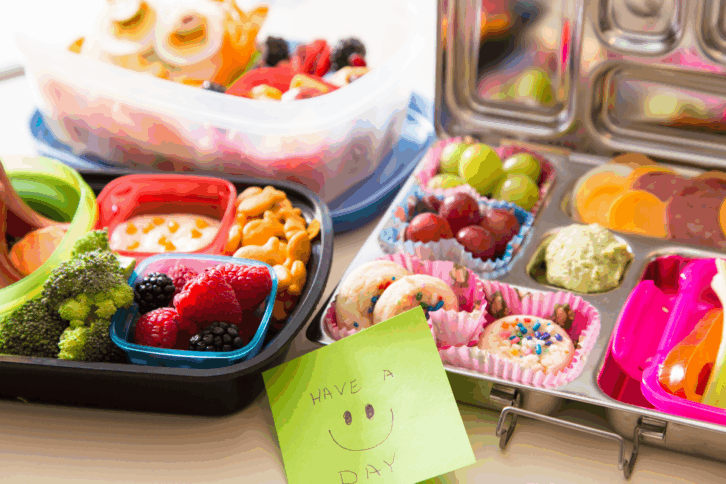 Assorted kids' bento box lunches