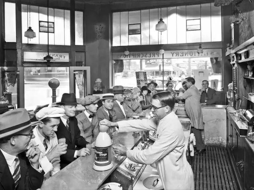 Crowded Drugstore Counter 1920s