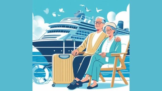 illustration of elderly couple going on a cruise