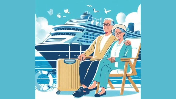 illustration of elderly couple going on a cruise