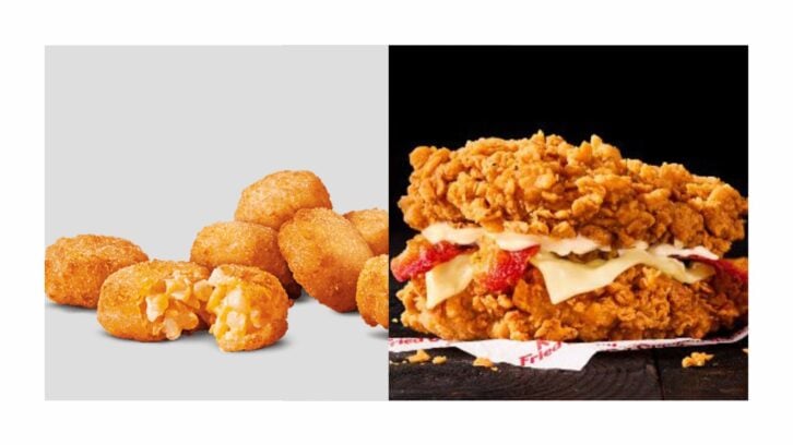 Burger King cheesy tots and KFC Double Down