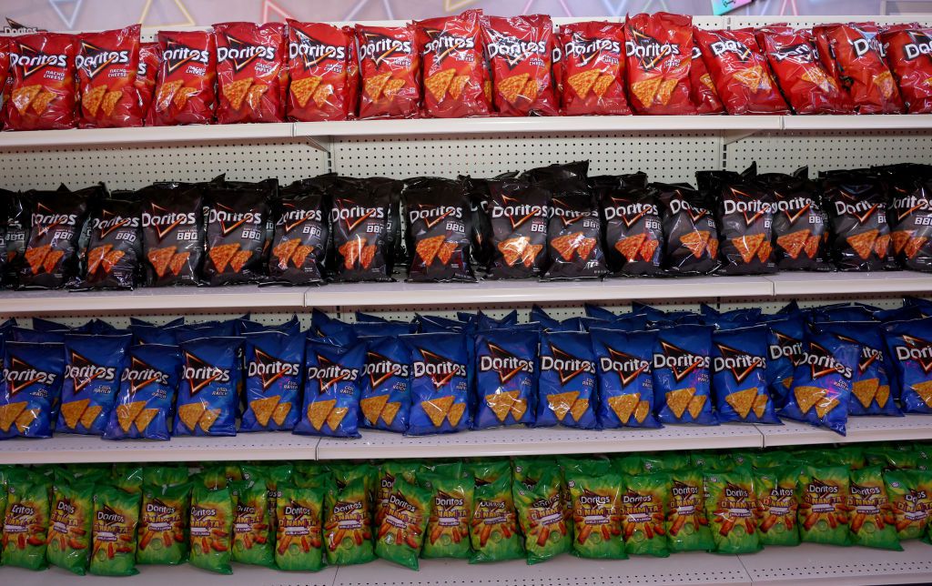 Bags of Doritos are displayed in the Doritos Mart booth during TwitchCon 2023 Las Vegas at the Las Vegas Convention Center on October 20, 2023 in Las Vegas, Nevada.