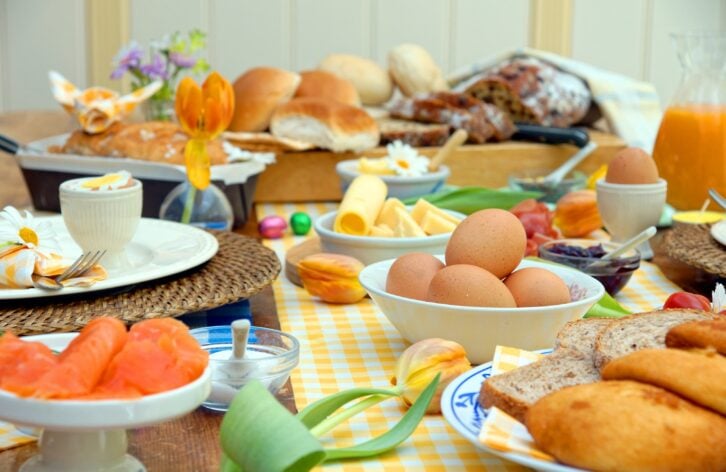 view of table with easter brunch foods