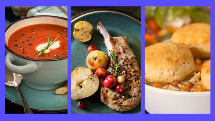 Triptych photo of different comfort food options