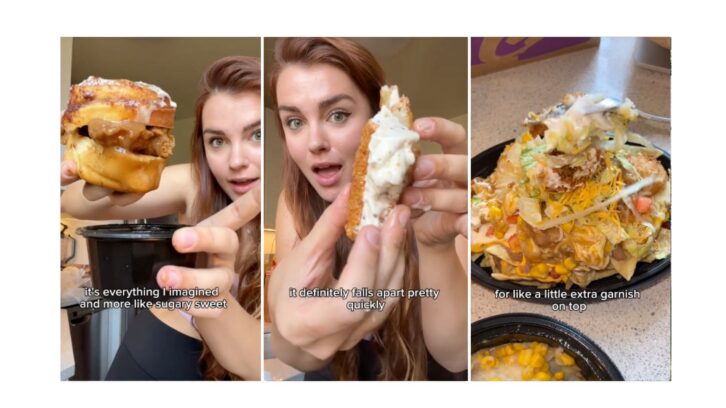 Three images of a TikTok user showing fast food mashups