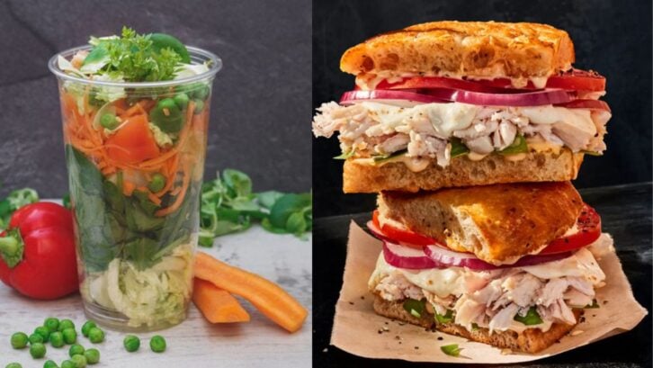 McDonald's salad and Panera Bread sandwich