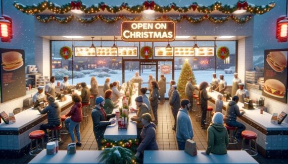 AI-generated image of a fast food restaurant open on Christmas Day