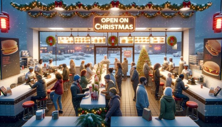 AI-generated image of a fast food restaurant open on Christmas Day