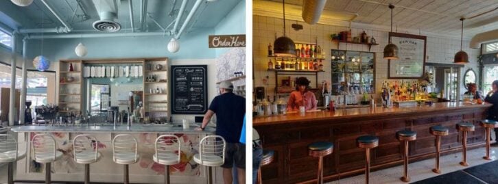 bar stool at two old-fashion soda fountains
