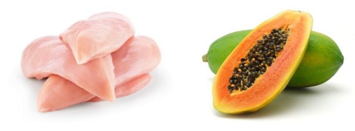 raw chicken, papaya