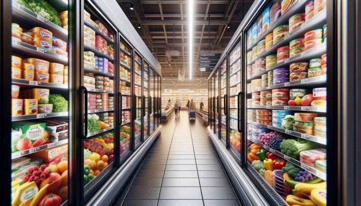 Grocery store freezer aisle