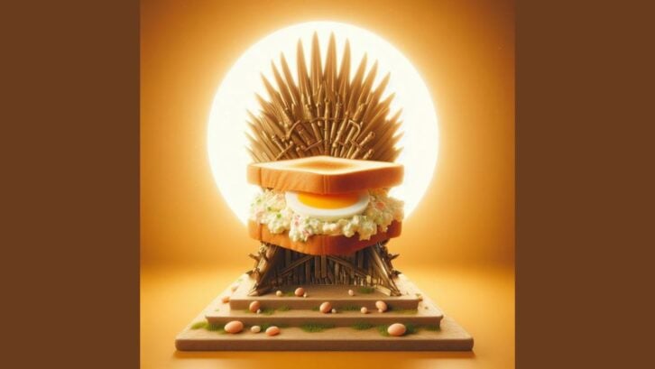 egg salad sitting on the iron throne from bing image creator