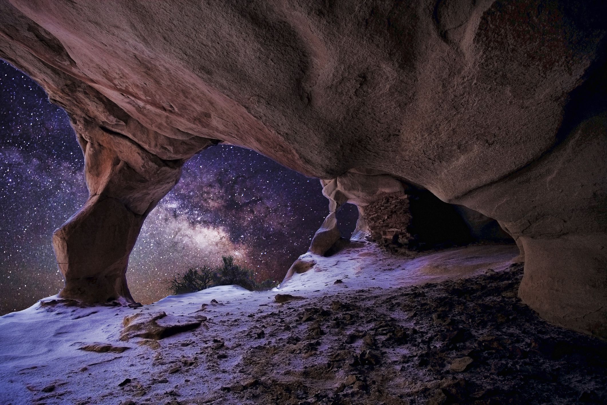 Pueblan Granary Under the Milky Way in a cave