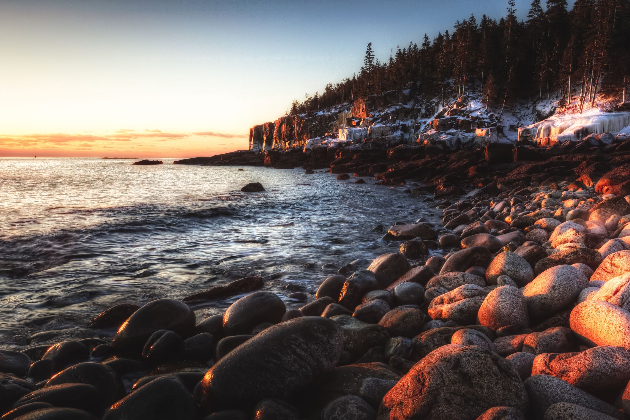 Acadia National Park dawn otter cliff winter