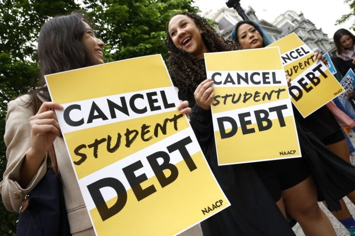 WASHINGTON, DC - MAY 12: Student loan borrowers gather near The White House to tell President Biden to cancel student debt on May 12, 2020 in Washington, DC. (Photo by Paul Morigi/Getty Images for We, The 45 Million)