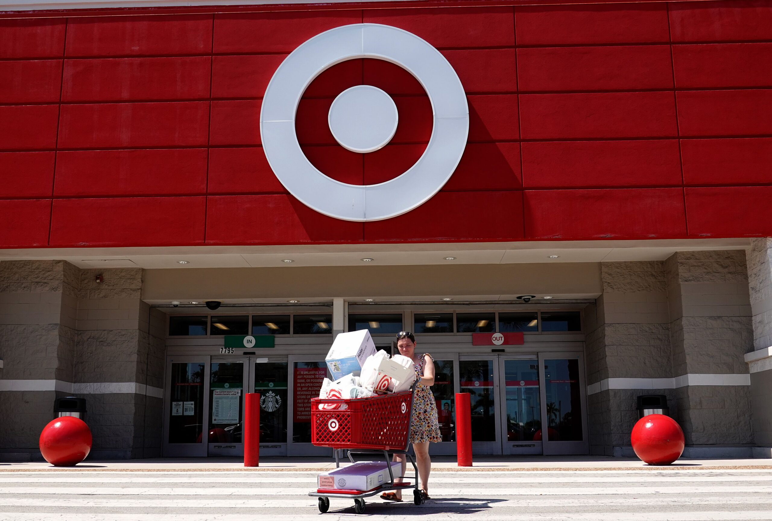 Target shopper leaving store