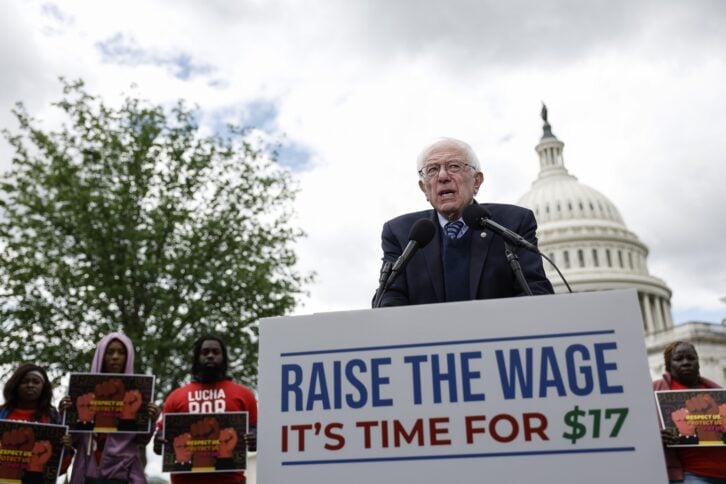 Sen. Bernie Sanders Holds A Press Conference On Raising The Federal Minimum Wage