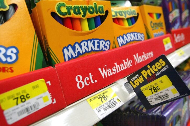 back to school supplies crayola markers shelf at walmart