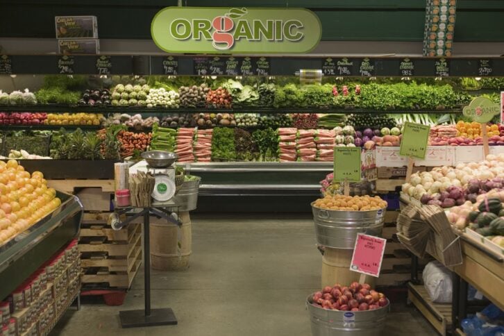 Organic aisle in grocery store 