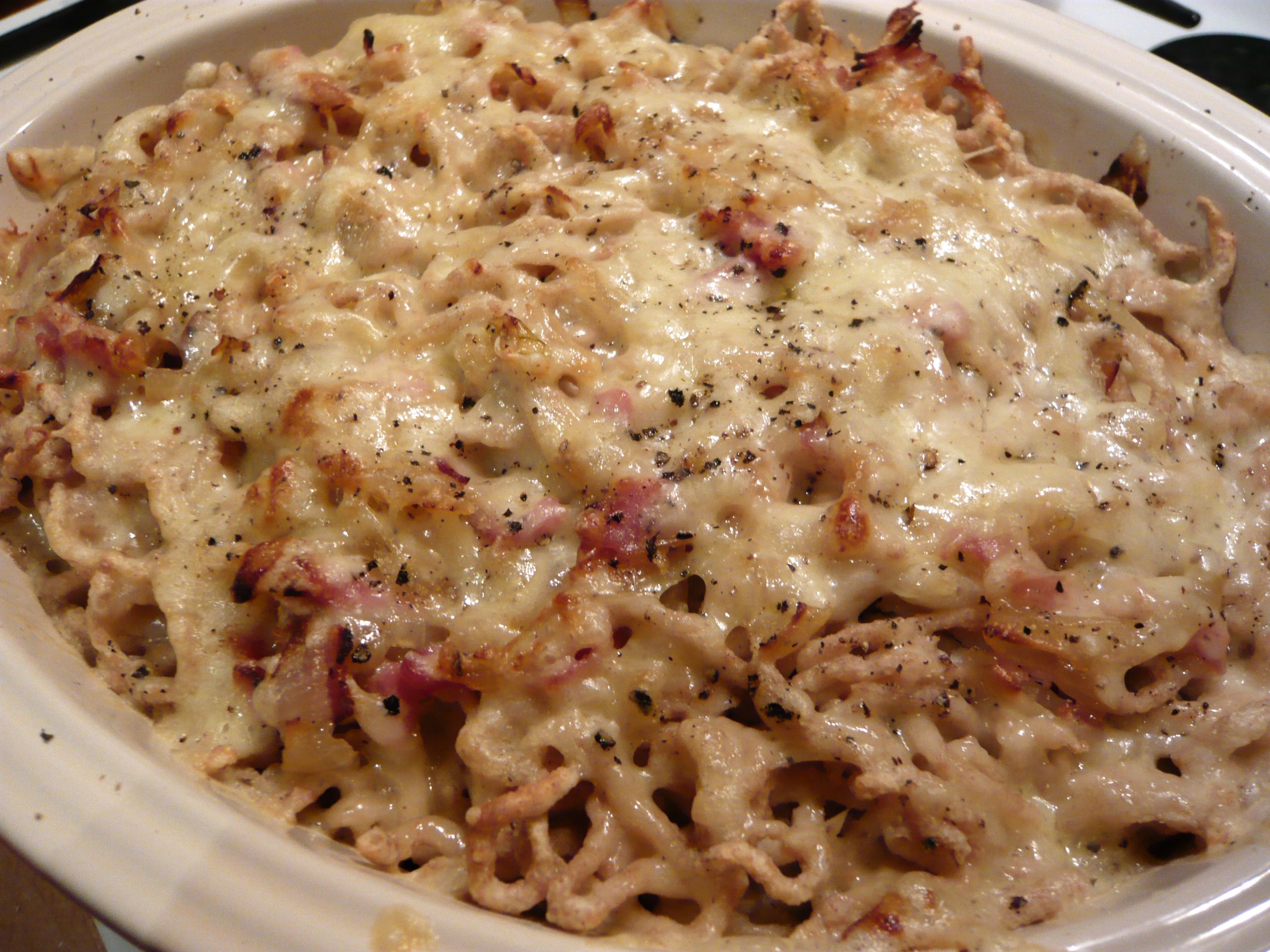 Homemade Spätzle with ham and gruyere