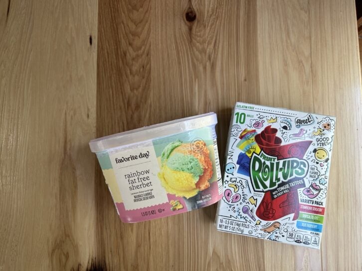 rainbow sherbet and fruit roll ups