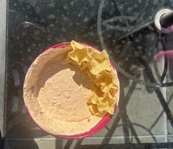 bowl of dip with tortilla chips