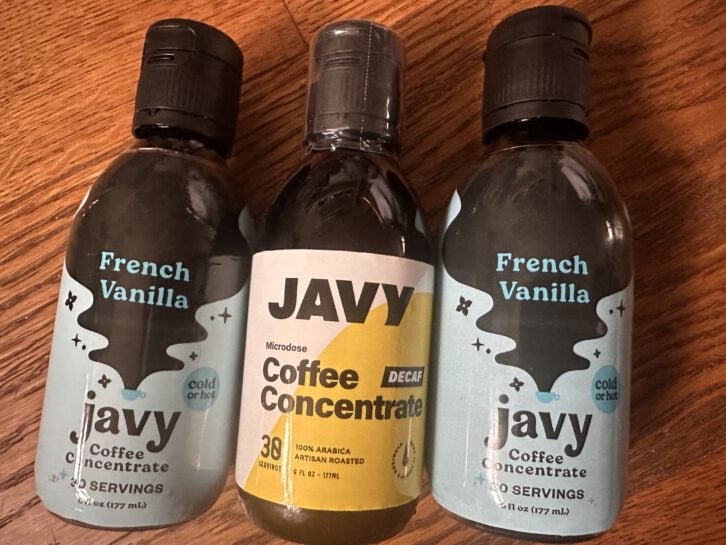 three bottles of Javy Coffee Concentrate