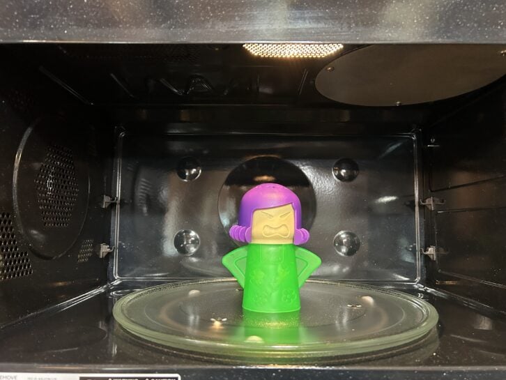 angry mom microwave cleaning device inside a microwave