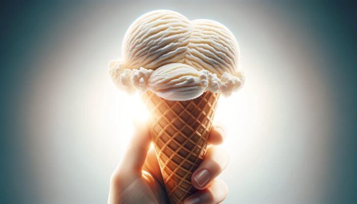 Scoops of vanilla ice cream in a cone