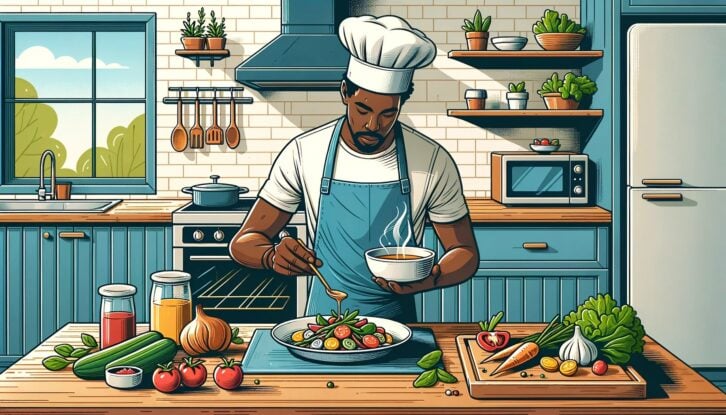 Illustration of a home chef cooking