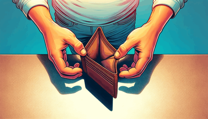 Illustration of man holding empty wallet