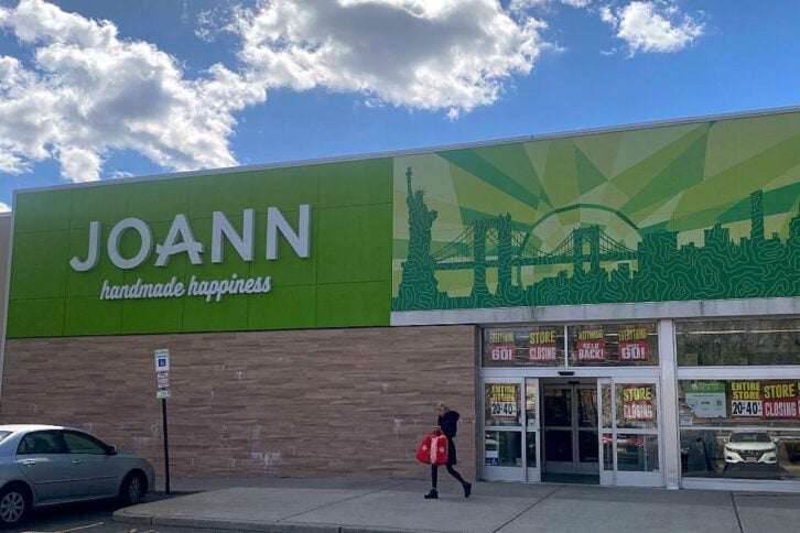 People shop at a JoAnn Fabric as the store is set to close after filing for bankruptcy on March 07, 2025 in Paramus, New Jersey.