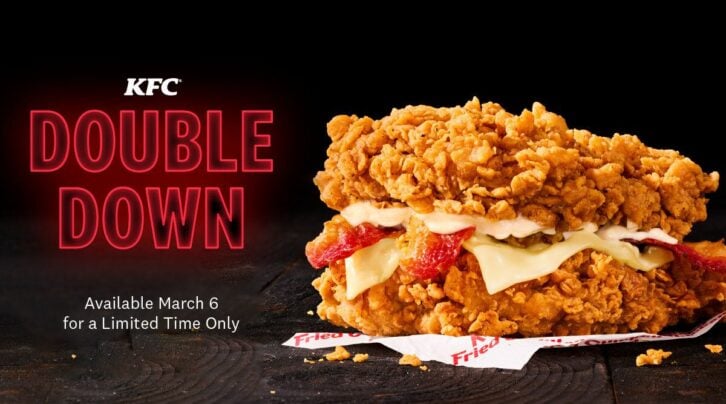 A promotional image of KFC's Double Down sandwich