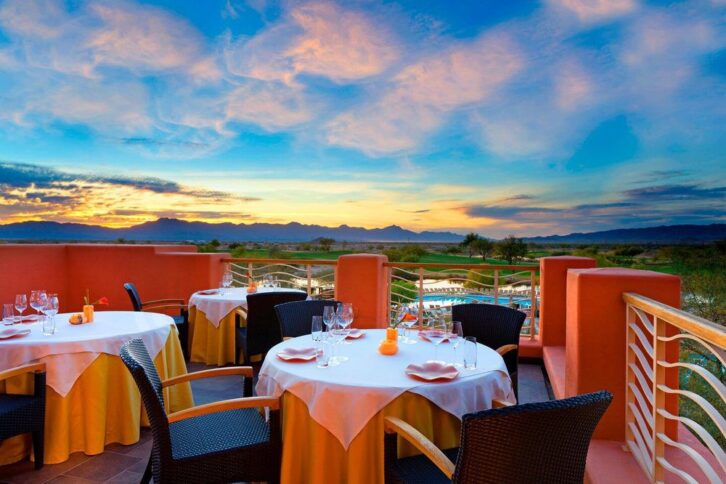 Patio seating with view at Kai restaurant in Chandler, Arizona