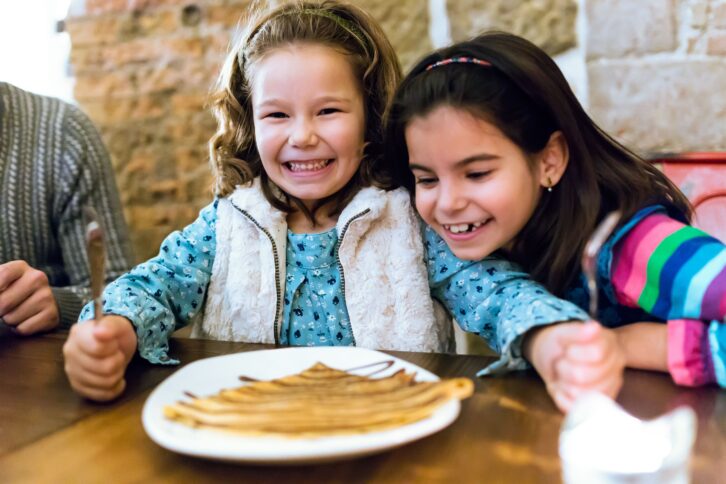 Happy kids ready to eat breakfast