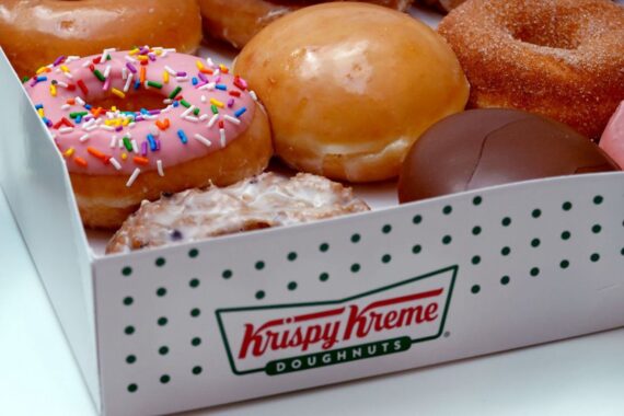 Doughnuts are sold at a Krispy Kreme store on May 05, 2021 in Chicago, Illinois.