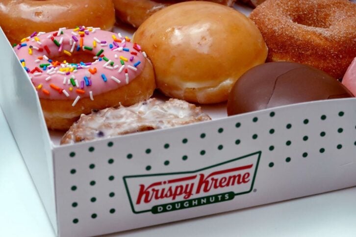 Doughnuts are sold at a Krispy Kreme store on May 05, 2021 in Chicago, Illinois.
