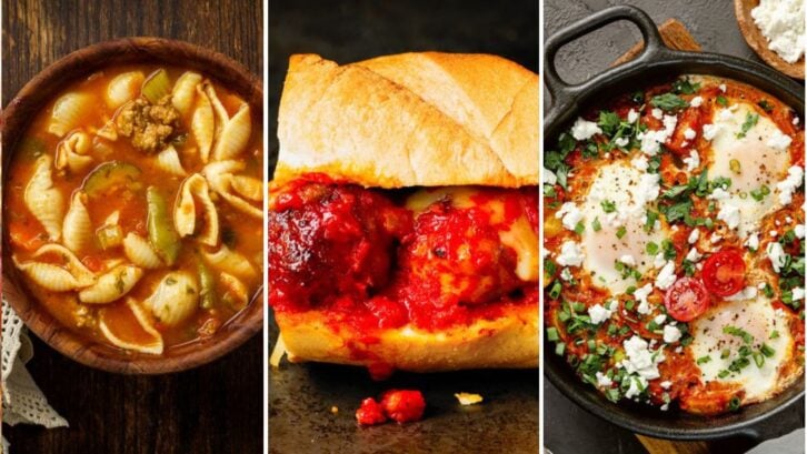 Recipes for leftover pasta sauce: shakshuka, meatball sub, minestrone soup