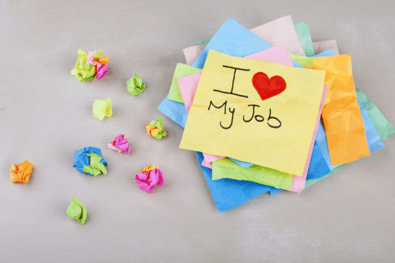 'I Love My Job' written on a Post-It note