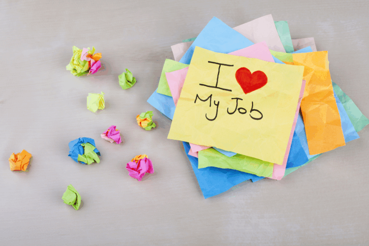 'I Love My Job' written on a Post-It note