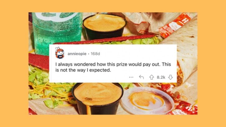 Images of Taco Bell food with a note on the top