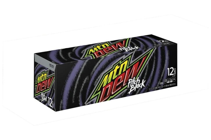 Fridge box of Mountain Dew Pitch Black cans