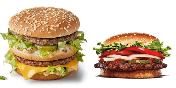 Side by side image of McDonald's and Burger King burgers.
