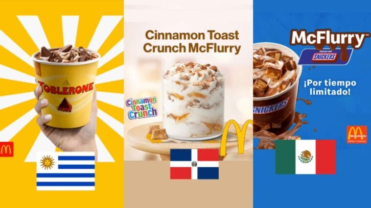 Different McFlurry flavors from McDonald's locations around the world