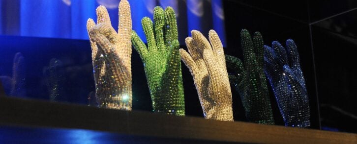 A selection of Michael Jackson's gloves are seen seen on display at 'Michael Jackson: The Official Exhibition' held at the 02 Arena on October 26, 2009 in London, England.